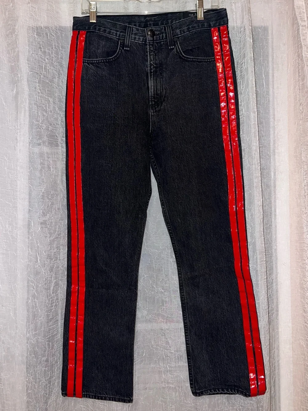 ❣️rag & bone High-Rise Black Jeans with Shiny Red Side Stripes